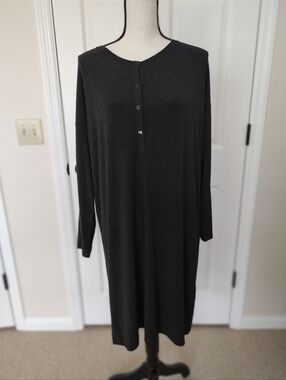 Eileen Fisher Charcoal Jersey Knit Button Front Dress Viscose Spandex System M